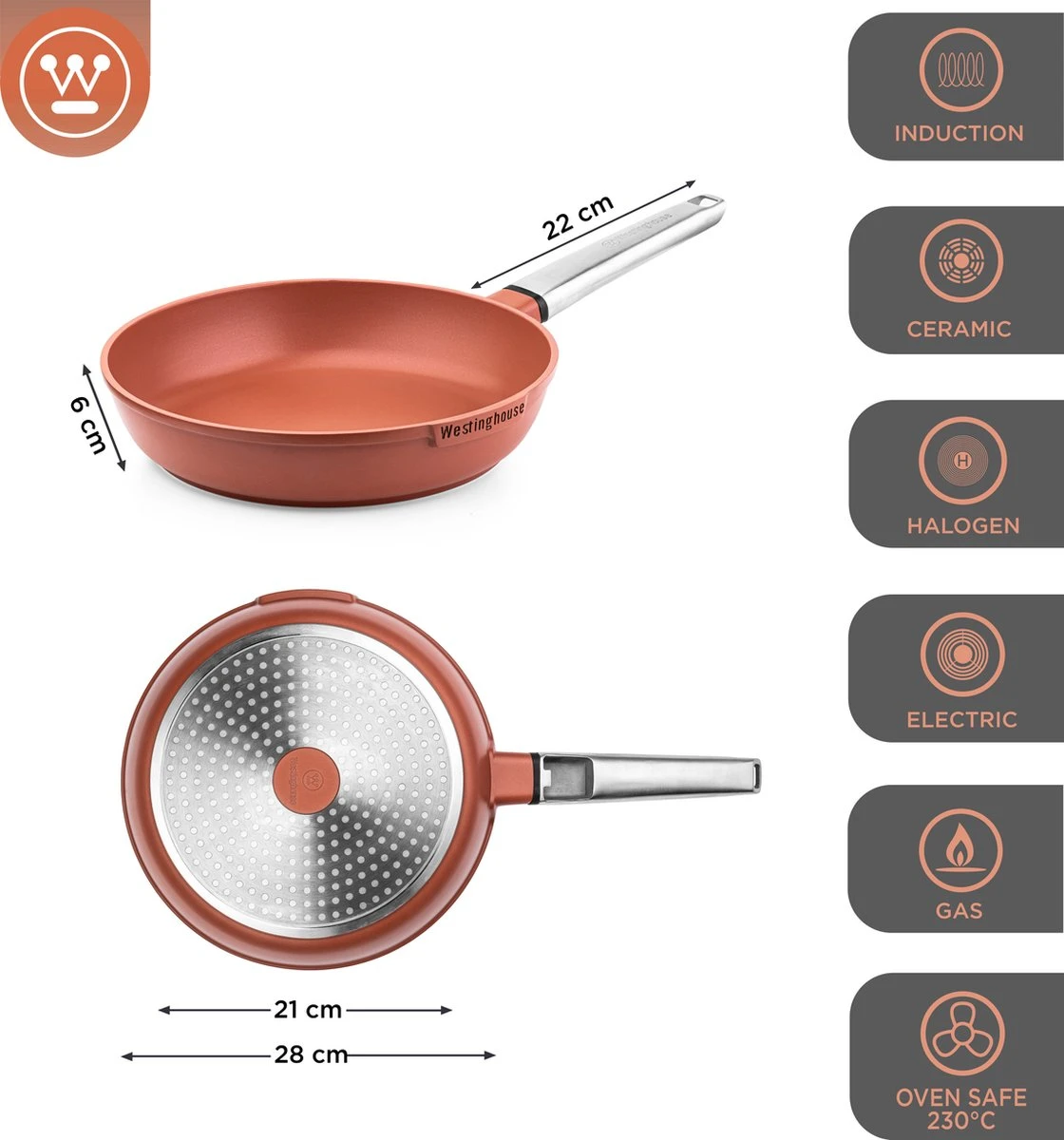 Westinghouse Performance Series - Koekenpan Inductie 28cm - Oven Geschikt - Rood - Geschikt Voor Alle Warmtebronnen 5 Westinghouse Performance Series - Koekenpan Inductie 28cm - Oven Geschikt - Rood - Geschikt Voor Alle Warmtebronnen - Afbeelding 3