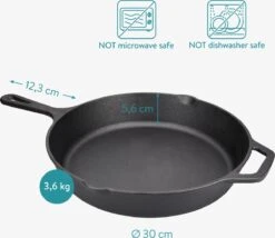 Navaris Gietijzeren Koekenpan - Braadpan Van Gietijzer - Ronde Skillet - Geschikt Voor Alle Warmtebronnen - Ø 30 Cm - Ovenbestendig Tot 260 Graden -Keukengerei Winkel 1200x1042 2