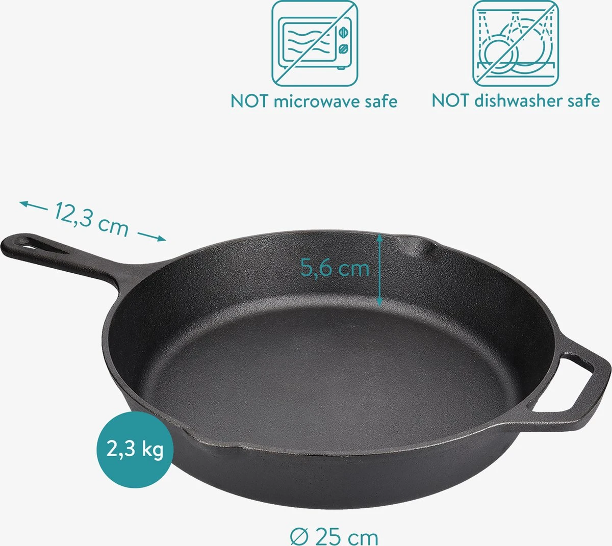 Navaris Gietijzeren Koekenpan - Braadpan Van Gietijzer - Ronde Skillet - Geschikt Voor Alle Warmtebronnen - Ø 25 Cm - Ovenbestendig Tot 260?graden 11 Navaris Gietijzeren Koekenpan - Braadpan Van Gietijzer - Ronde Skillet - Geschikt Voor Alle Warmtebronnen - Ø 25 Cm - Ovenbestendig Tot 260?graden - Afbeelding 9
