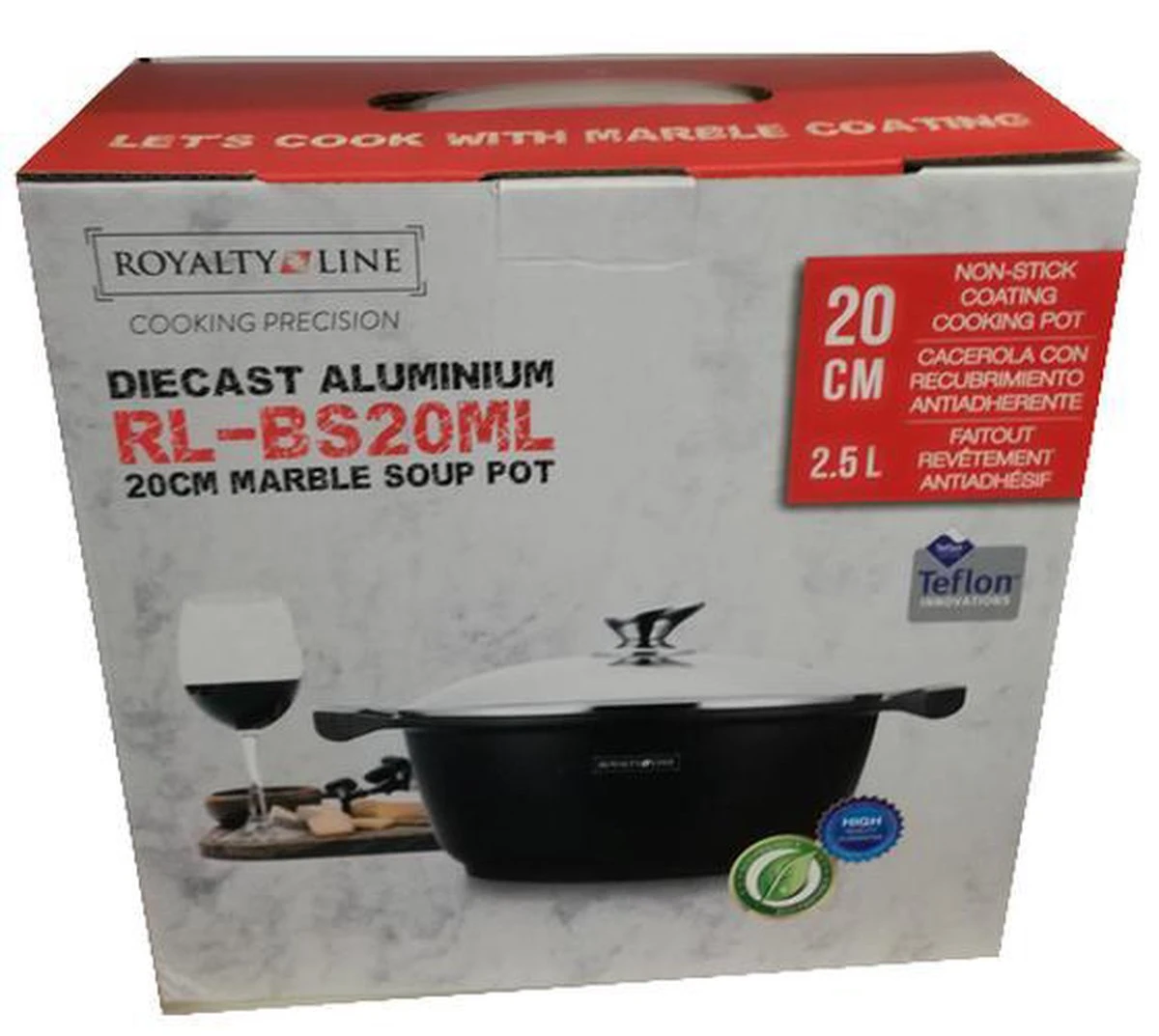 Royalty Line - Marble Soep/braadpan - Met Glazen Deksel Zwart - 20 CM. RL-BS20ML 9 Royalty Line - Marble Soep/braadpan - Met Glazen Deksel Zwart - 20 CM. RL-BS20ML - Afbeelding 7