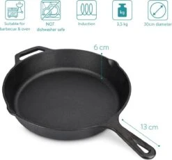 Navaris Gietijzeren Koekenpan - Braadpan Van Gietijzer - Ronde Skillet - Geschikt Voor Alle Warmtebronnen - Ø 30 Cm - Ovenbestendig Tot 260 Graden -Keukengerei Winkel 1200x1115