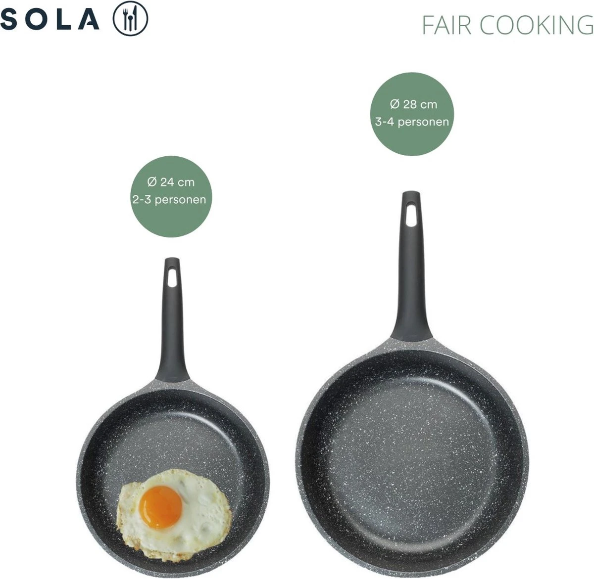 Sola Koekenpan Fair Cooking - Ø 28 Cm - Zwart/wit - Aluminium - Antiaanbaklaag 11 Sola Koekenpan Fair Cooking - Ø 28 Cm - Zwart/wit - Aluminium - Antiaanbaklaag - Afbeelding 9