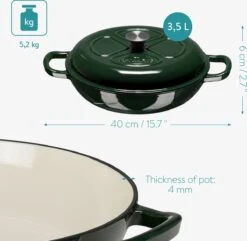 Navaris Gietijzeren Stoofpan Met Deksel- 3,5 Liter Gietijzeren Ovenschaal Van Email - Geschikt Voor Alle Warmtebronnen - Groen -Keukengerei Winkel 1200x1171 6