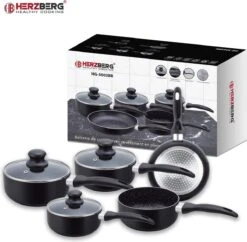 Herzberg HG-5003BK: 8 Pieces Marble Cookware Set - Black -Keukengerei Winkel 1200x1175 2
