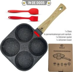 W&Z® Pannenkoekenpan Inductie - Pancake Pan - Omeletpan - Omeletmaker -Eierpan- Anti Aanbak - 4 Vakjes -Keukengerei Winkel 1200x1179
