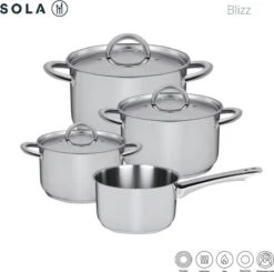 Sola Pannenset Blizz - 4 Delig - Ø Cm - Zilver - RVS - Sandwichbodem -Keukengerei Winkel 1200x1188