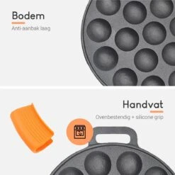 Ocina Poffertjespan – Combo Pack – 19 Poffertjes – Poffertjesmaker – Poffertjespan Inductie – Poffertjespan Electrisch – Gietijzeren Pan - Inclusief Doseerfles, Handvaten, 6x Poffertjesvorken En Invetkwast – Gratis Receptenboek -Keukengerei Winkel 1200x1200 1115