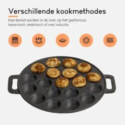 Ocina Poffertjespan – Combo Pack – 19 Poffertjes – Poffertjesmaker – Poffertjespan Inductie – Poffertjespan Electrisch – Gietijzeren Pan - Inclusief Doseerfles, Handvaten, 6x Poffertjesvorken En Invetkwast – Gratis Receptenboek -Keukengerei Winkel 1200x1200 1117