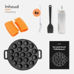 Ocina Poffertjespan – Combo Pack – 19 Poffertjes – Poffertjesmaker – Poffertjespan Inductie – Poffertjespan Electrisch – Gietijzeren Pan - Inclusief Doseerfles, Handvaten, 6x Poffertjesvorken En Invetkwast – Gratis Receptenboek -Keukengerei Winkel 1200x1200 1121