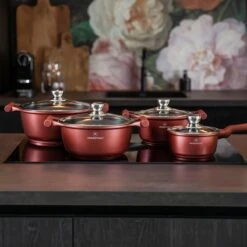 Herenthal Pannenset Inductie - Luxe 10-delige Koekenpan Inductie - Voor Alle Warmtebronnen - Pannen Met Glazen Deksels En Koudgrepen - Burgundy -Keukengerei Winkel 1200x1200 122