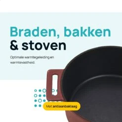 MOA Gietijzeren Braadpan - Inhoud 4,75 Liter - 26CM - Rond - Alle Warmtebronnen - Ook Voor Inductie - Gewicht 5,8 Kg - Bordeaux Rood - MC26BR -Keukengerei Winkel 1200x1200 1255