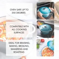 Nuovva Gietijzeren Braadpan Antiaanbaklaag Met Deksel - Sudderpan Blauw - Rond - Ø24 Cm - 4,7 Liter - 100% PFAS & PFOA Vrij - Geschikt Voor Alle Warmtebronnen - Elektrisch - Gas - Halogeen - Inductie – Keramisch -Keukengerei Winkel 1200x1200 1271