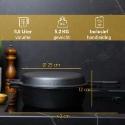 Chefarone Gietijzeren Pan - 2-in-1 Braadpan Inclusief Deksel - Geschikt Voor Alle Warmtebronnen -Keukengerei Winkel 1200x1200 1301