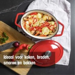 Daumonet Bocuse Rouge Gietijzeren Braadpan - Sudderpan Kersen Rood - Ovaal - Ø 29 Cm - 3 Liter - PFAS & PFOA Vrij - Emaille - Geschikt Voor Alle Warmtebronnen - Elektrisch - Gas - Halogeen - Inductie - Keramisch - Vaatwasserbestendig -Keukengerei Winkel 1200x1200 1316