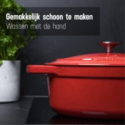 Daumonet Bocuse Rouge Gietijzeren Braadpan - Sudderpan Kersen Rood - Ovaal - Ø 29 Cm - 3 Liter - PFAS & PFOA Vrij - Emaille - Geschikt Voor Alle Warmtebronnen - Elektrisch - Gas - Halogeen - Inductie - Keramisch - Vaatwasserbestendig -Keukengerei Winkel 1200x1200 1317