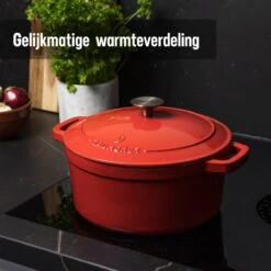 Daumonet Carême Rouge Gietijzeren Braadpan - Sudderpan Kersen Rood - Rond - Ø26 Cm - 4,4 Liter - PFAS & PFOA Vrij - Emaille - Geschikt Voor Alle Warmtebronnen - Elektrisch - Gas - Halogeen - Inductie - Keramisch - Vaatwasserbestendig -Keukengerei Winkel 1200x1200 1337