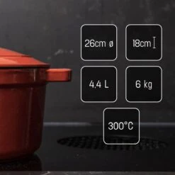 Daumonet Carême Rouge Gietijzeren Braadpan - Sudderpan Kersen Rood - Rond - Ø26 Cm - 4,4 Liter - PFAS & PFOA Vrij - Emaille - Geschikt Voor Alle Warmtebronnen - Elektrisch - Gas - Halogeen - Inductie - Keramisch - Vaatwasserbestendig -Keukengerei Winkel 1200x1200 1338