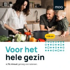 MOA Gietijzeren Braadpan - Inhoud 4,75 Liter - 26CM - Rond - Alle Warmtebronnen - Ook Voor Inductie - Gewicht 5,8 Kg - Zwart - MOAMC26B -Keukengerei Winkel 1200x1200 1380