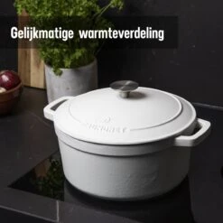 Daumonet Carême Blanc Gietijzeren Braadpan - Sudderpan Wit - Rond - Ø 26 Cm - 4,4 Liter - 100% PFAS & PFOA Vrij - Emaille - Geschikt Voor Alle Warmtebronnen - Elektrisch - Gas - Halogeen - Inductie - Keramisch - Vaatwasserbestendig -Keukengerei Winkel 1200x1200 1404
