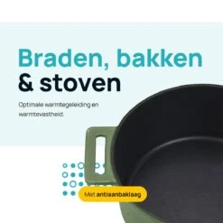 MOA Gietijzeren Braadpan - Inhoud 4,75 Liter - 26CM - Rond - Alle Warmtebronnen - Ook Voor Inductie - Gewicht 5,8 Kg - Olijfgroen - MC26OG -Keukengerei Winkel 1200x1200 1444