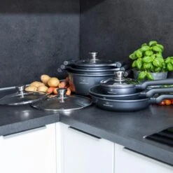Herenthal Pannenset Inductie - Luxe 10-Delige Pannenset - Kookpotten Voor Alle Warmtebronnen - Kookpan - Pan Inductie Met Glazen Deksels En Koudgrepen - Grijs -Keukengerei Winkel 1200x1200 159