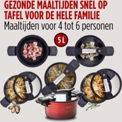 Rosmarino - Snelkookpan Met Glazen Deksel - Zwart - Ø24cm - 5 Liter - 100% PFAS & PFOA Vrij - Aluminium - Pressure Cooker - Non-stick Minerale Coating - Ergonomische Handgrepen - Geschikt Voor Alle Warmtebronnen -Keukengerei Winkel 1200x1200 1632