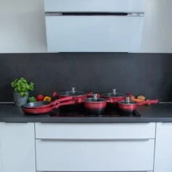 Herenthal Pannenset Inductie - Luxe 10-delige Koekenpan Inductie - Voor Alle Warmtebronnen - Pannen Met Glazen Deksels En Koudgrepen - Rood / Zwart- 6 Pannen -Keukengerei Winkel 1200x1200 198