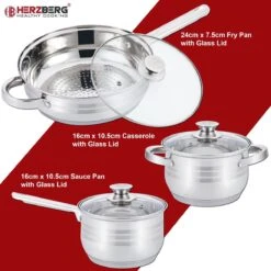 Herzberg Pannenset – 12-Delig – Voor Inductie En Gas – Vaatwasser Bestendig – RVS Met Glazen Deksels -Keukengerei Winkel 1200x1200