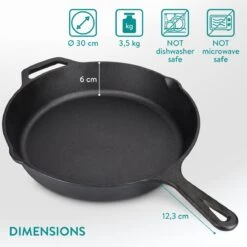 Navaris Gietijzeren Koekenpan - Braadpan Van Gietijzer - Ronde Skillet - Geschikt Voor Alle Warmtebronnen - Ø 30 Cm - Ovenbestendig Tot 260 Graden -Keukengerei Winkel 1200x1200 388