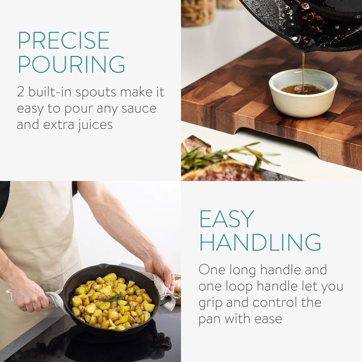 Navaris Gietijzeren Koekenpan - Braadpan Van Gietijzer - Ronde Skillet - Geschikt Voor Alle Warmtebronnen - Ø 25 Cm - Ovenbestendig Tot 260?graden 9 Navaris Gietijzeren Koekenpan - Braadpan Van Gietijzer - Ronde Skillet - Geschikt Voor Alle Warmtebronnen - Ø 25 Cm - Ovenbestendig Tot 260?graden - Afbeelding 7