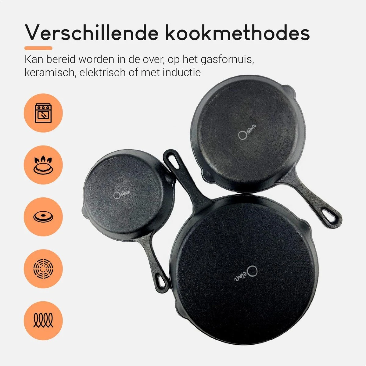 Ocina Gietijzeren Pan – Set Van 3 Stuks – ø25cm, ø19.5cm En ø16cm - Skillet - Koekenpan – Hapjespan – Koekenpan Inductie – Koekenpannenset - Gietijzeren Pan Bbq - Gietijzer - Incl. Receptenboek 5 Ocina Gietijzeren Pan – Set Van 3 Stuks – ø25cm, ø19.5cm En ø16cm - Skillet - Koekenpan – Hapjespan – Koekenpan Inductie – Koekenpannenset - Gietijzeren Pan Bbq - Gietijzer - Incl. Receptenboek - Afbeelding 3