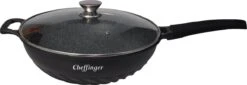Cheffinger Wokpan Met Deksel - 32cm - Zwart - Pan - Keukenaccessoires