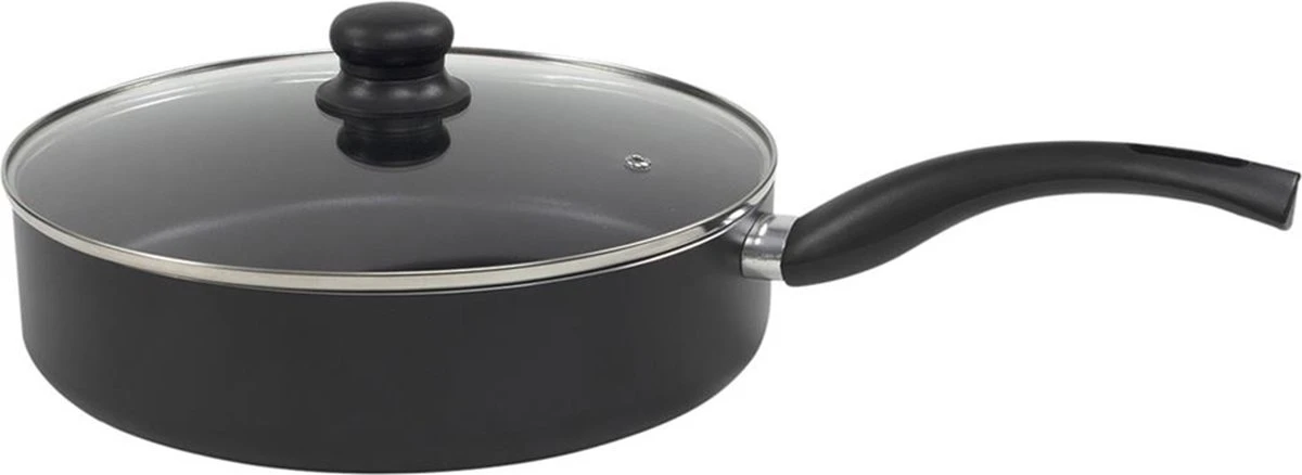 Cast Iron - Hapjespan - Ø28cm - Keramische Anti-aanbak Laag - Met Deksel - PFOA Vrij - Krasvast - Zwart