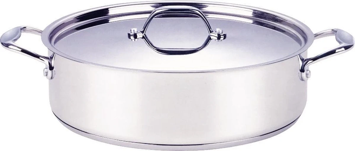 Merkloos Lage Kookpan RVS Braadpan - Voor Alle Warmtebronnen, Ook Inductie – 9L