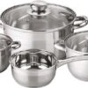Michelino Pannenset Inductie 7-Delig - Glazendeksels - RVS Pannen - Steelpan/Kookpannen - Zilver -Keukengerei Winkel 1200x577