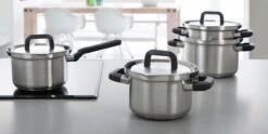 BK Flow Cool Pannenset - 4-delig – RVS Deksels - Veilig Afgietsysteem - Geschikt Voor Alle Warmtebronnen -Keukengerei Winkel 1200x600