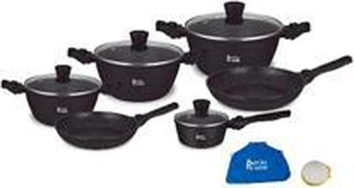 Royal Swiss 21-delige Steengoeden Pannenset Met 10 Afneembare Handvaten, Bestaat Uit 4 Pannen + 2 Steelpannen + 4 Deksels+ 2 Accessoires. Kleur Zwart 3 Royal Swiss 21-delige Steengoeden Pannenset Met 10 Afneembare Handvaten, Bestaat Uit 4 Pannen + 2 Steelpannen + 4 Deksels+ 2 Accessoires. Kleur Zwart