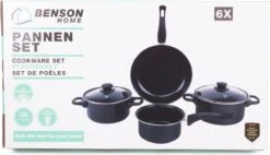 Benson Pannenset 6 Delig - Carbon Staal 0,8 Mm Met Glazen Deksels -Keukengerei Winkel 1200x691