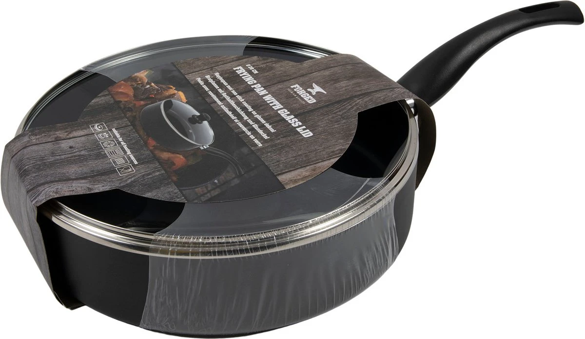 Cast Iron - Hapjespan - Ø28cm - Keramische Anti-aanbak Laag - Met Deksel - PFOA Vrij - Krasvast - Zwart 4 Cast Iron - Hapjespan - Ø28cm - Keramische Anti-aanbak Laag - Met Deksel - PFOA Vrij - Krasvast - Zwart - Afbeelding 2