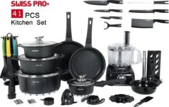 Swiss Pro+ - SWP41D22 - Pannenset 41 Delig - Foodprocessor - Messenblok 8 Delig - Kookgerei Set Met Houder 7 Delig - Starters Pakket - 2022 Serie - Limited Edition -uitzet -Keukengerei Winkel 1200x765 1