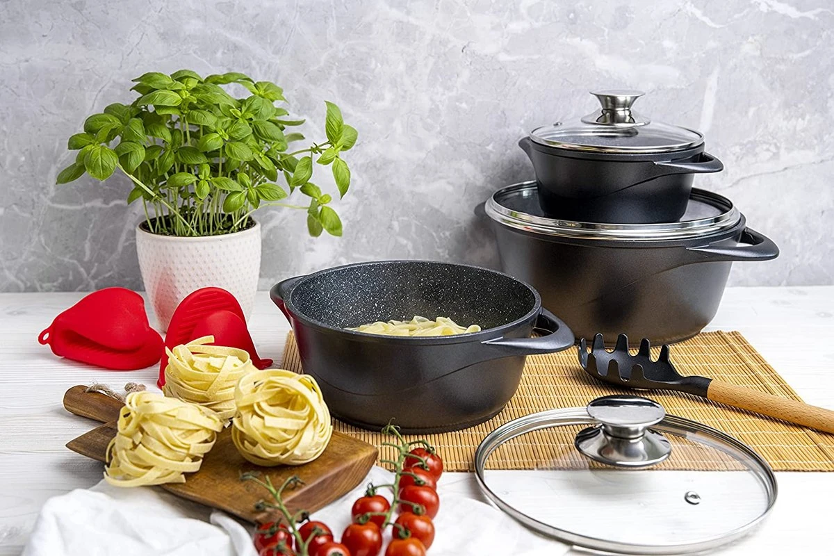 Smile - 8 Delige Pannenset - Antiaanbaklaag - Vaatwasser Bestendig - Geschikt Voor Iedere Kookplaat - MGK-18 - Zwart 8 Smile - 8 Delige Pannenset - Antiaanbaklaag - Vaatwasser Bestendig - Geschikt Voor Iedere Kookplaat - MGK-18 - Zwart - Afbeelding 6