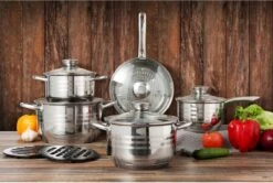 Swiss - Pannenset Inductie 12-delig - Glazen Deksel - RVS Pan / Steelpan / Koekenpan - PFAS-vrij -Keukengerei Winkel 1200x805 1