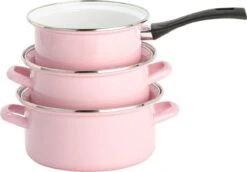 Lite-Body Pannenset - 3-delig - 2 Kookpannen & 1 Steelpan - Emaille - Serafijn Roze -Keukengerei Winkel 1200x836