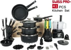 Swiss Pro+ - SWP41D22 - Pannenset 41 Delig - Foodprocessor - Messenblok 8 Delig - Kookgerei Set Met Houder 7 Delig - Starters Pakket - 2022 Serie - Limited Edition -uitzet -Keukengerei Winkel 1200x839 3