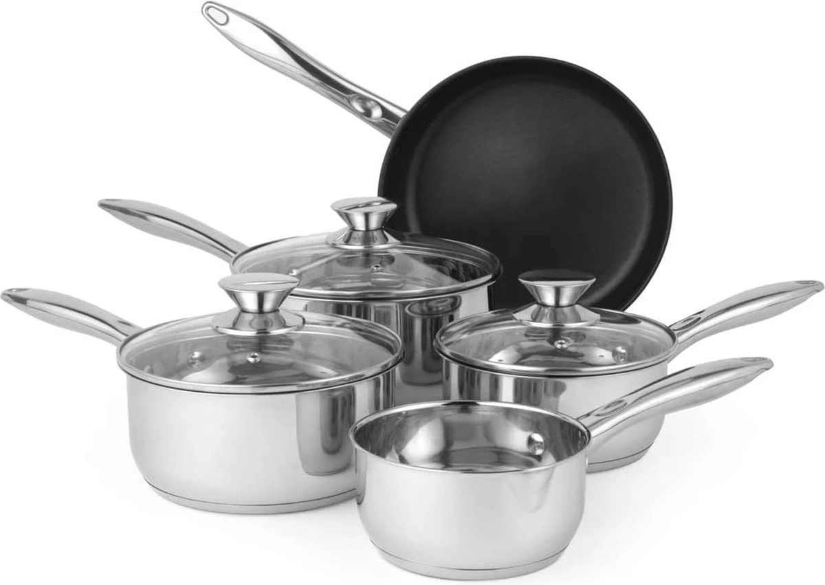 Russell Hobbs Pannenset - Vaatwasserbestendig - 5-delige Set - Alle Warmtebronnen Ook Inductie - Steelpannen Met Deksel En Schenktuit 2 Russell Hobbs Pannenset - Vaatwasserbestendig - 5-delige Set - Alle Warmtebronnen Ook Inductie - Steelpannen Met Deksel En Schenktuit