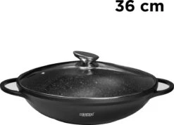 BIKO - Wokpan Ø 36 Cm - Marmeren Coating - Glazen Deksel - Wadjan - Zwart -Keukengerei Winkel 1200x866 1
