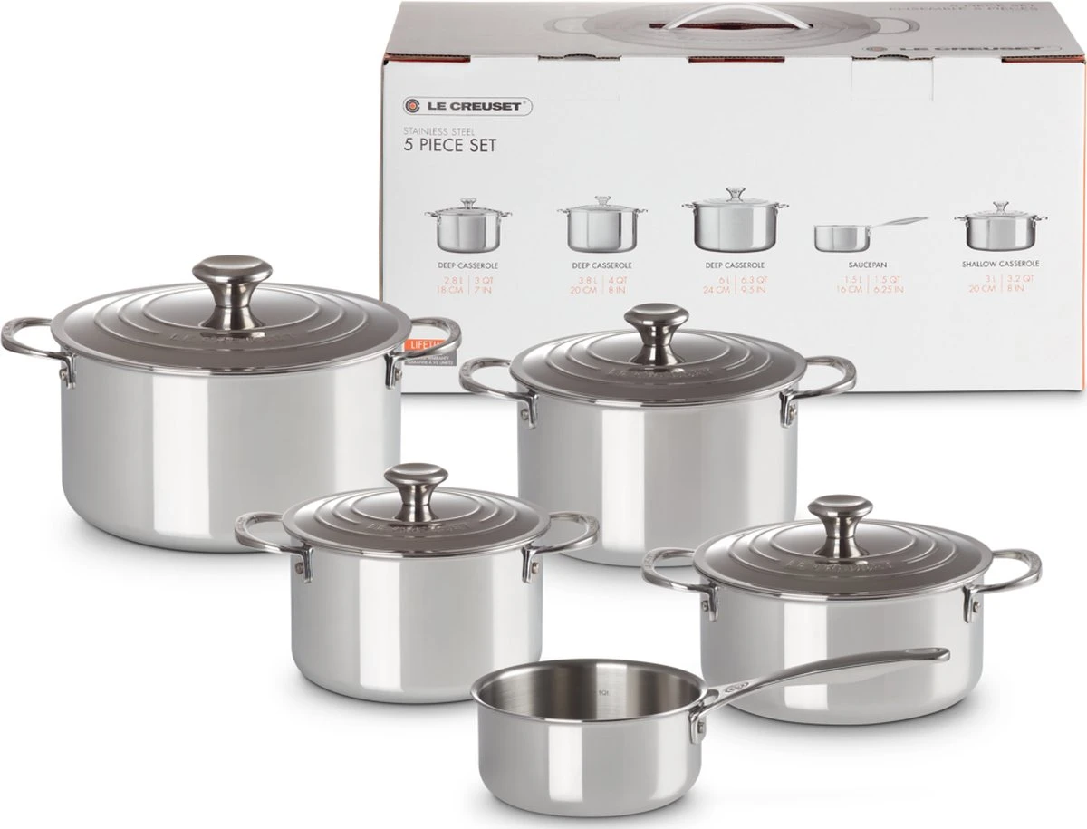 LE CREUSET - RVS Plus - Pannenset 5-delig 5 LE CREUSET - RVS Plus - Pannenset 5-delig - Afbeelding 3