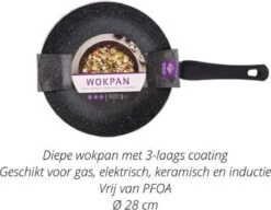 Granite Stone Wokpan - Ø 28cm– PFOA-vrij – Aluminium – Drielaag Coating – 3-laags Antiaanbaklaag – Elegant – Koken – Wokken – Gourmetten – Cadeau- Keuken – Gas – Elektrisch - Keramisch En Inductie – Wok Pan -Keukengerei Winkel 1200x933