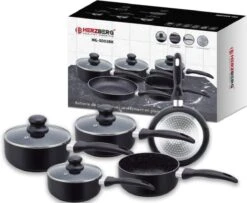 Herzberg HG-5003BK: 8 Pieces Marble Cookware Set - Black -Keukengerei Winkel 1200x987 2