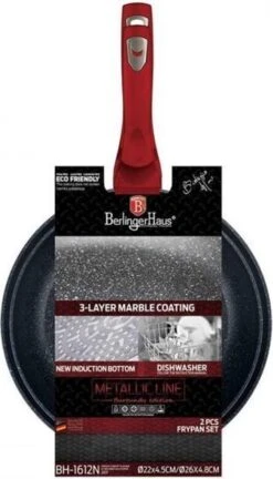 Berlinger Haus 1612 - Set Van 2 Granietpannen - Koekenpan - Rood Metallic - Burgundy Line - 22 En 26 Cm -Keukengerei Winkel 686x1200